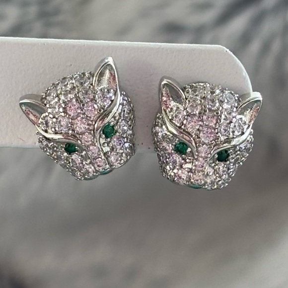 Panther Sterling Silver CZ Stud Earrings
